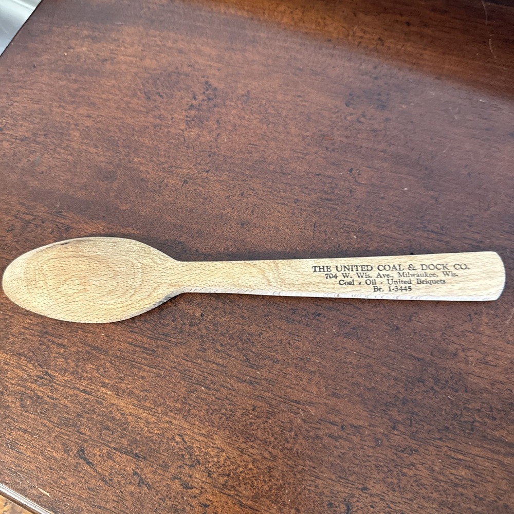 10" United Coal and Dock Wooden Spoon Advertisement Promotion Giveaway Wisconsin